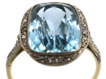 Edwardian 18ct Gold & Platinum, Aquamarine & Diamond Ring