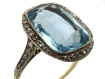 Edwardian 18ct Gold & Platinum, Aquamarine & Diamond Ring