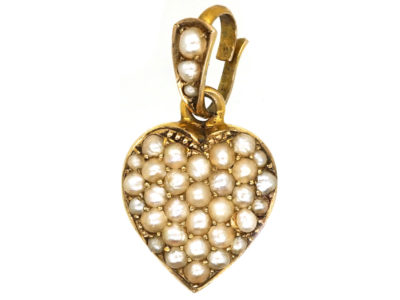 Edwardian 15ct Gold, Pavé Set Natural Split Pearl Heart Pendant