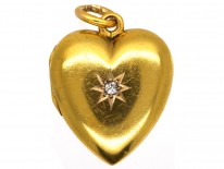 Edwardian 15ct Gold Heart Locket Set With a Diamond