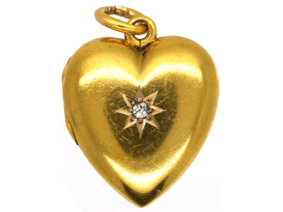 Edwardian 15ct Gold Heart Locket Set With a Diamond