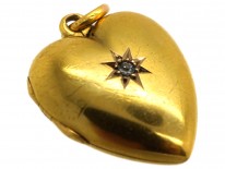 Edwardian 15ct Gold Heart Locket Set With a Diamond