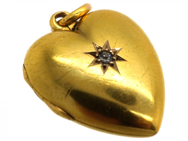 Edwardian 15ct Gold Heart Locket Set With a Diamond