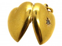 Edwardian 15ct Gold Heart Locket Set With a Diamond