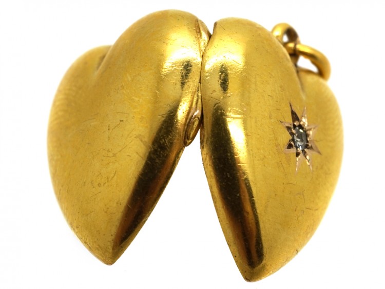 Edwardian 15ct Gold Heart Locket Set With a Diamond