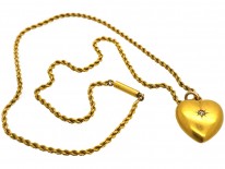 Edwardian 15ct Gold & Rose Diamond Heart Pendant on a 15ct Gold Chain