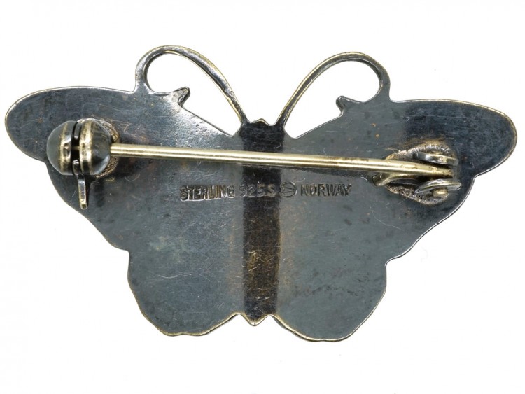 Silver, Red & Black Enamel Butterfly Brooch
