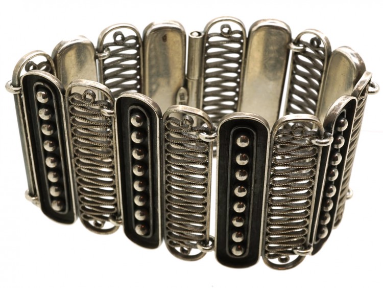 Art Deco Wide Silver Bracelet