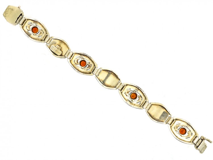 Art Deco Silver, Marcasite & Citrine Bracelet By Theodor Fahrner