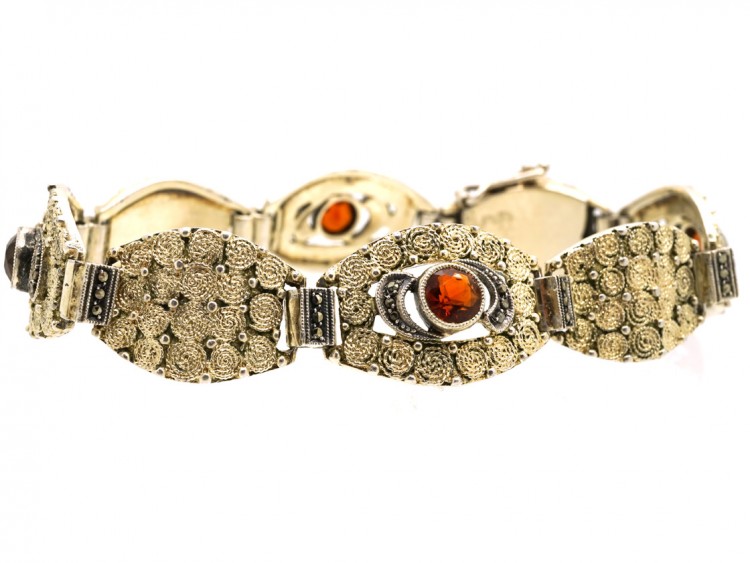 Art Deco Silver, Marcasite & Citrine Bracelet By Theodor Fahrner