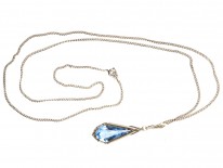 Art Deco Silver & Blue Paste Pendant On Chain