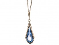 Art Deco Silver & Blue Paste Pendant On Chain