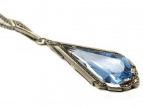 Art Deco Silver & Blue Paste Pendant On Chain