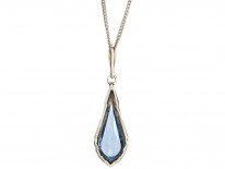 Art Deco Silver & Blue Paste Pendant On Chain