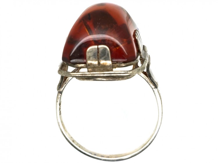 Art Deco Silver & Amber Ring