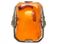 Art Deco Silver & Amber Ring