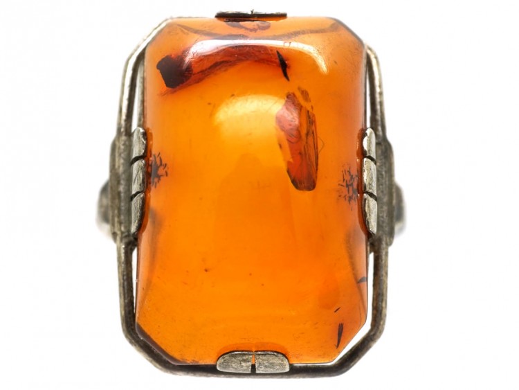 Art Deco Silver & Amber Ring