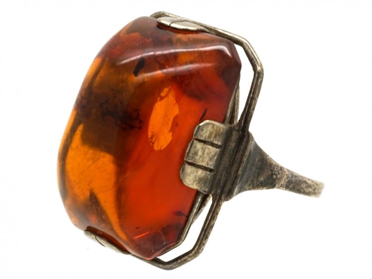 Art Deco Silver & Amber Ring