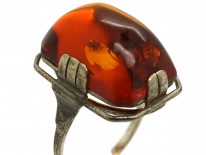 Art Deco Silver & Amber Ring