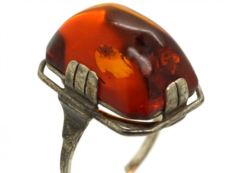 Art Deco Silver & Amber Ring