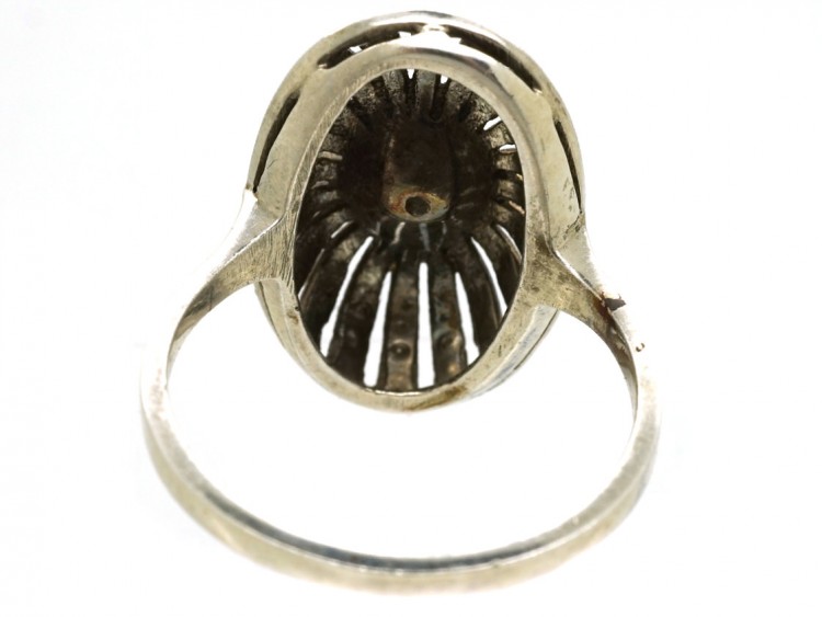 Art Deco Silver, Marcasite & Coral Oval Ring