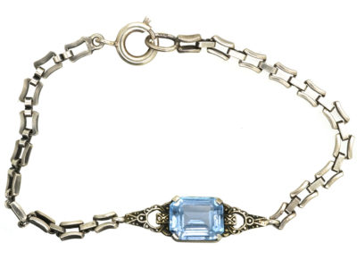 Art Deco Silver & Blue Paste Bracelet