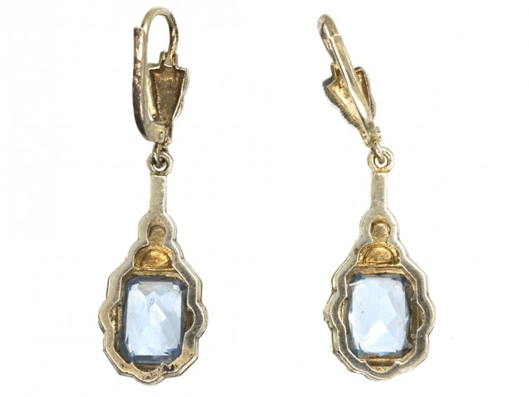 Art Deco Silver & Blue Paste Drop Earrings