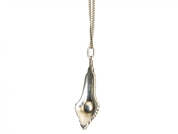 Art Deco Silver, Marcasite & Coral Pendant On Chain