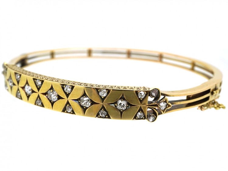 Edwardian 15ct Gold Bangle Set With Diamonds
