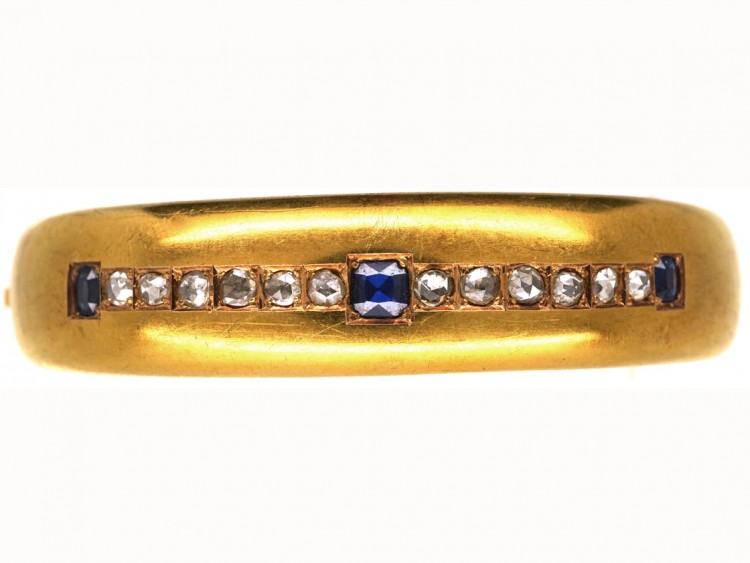 Edwardian 18ct Gold Wide Bangle Set With Sapphires & Diamonds