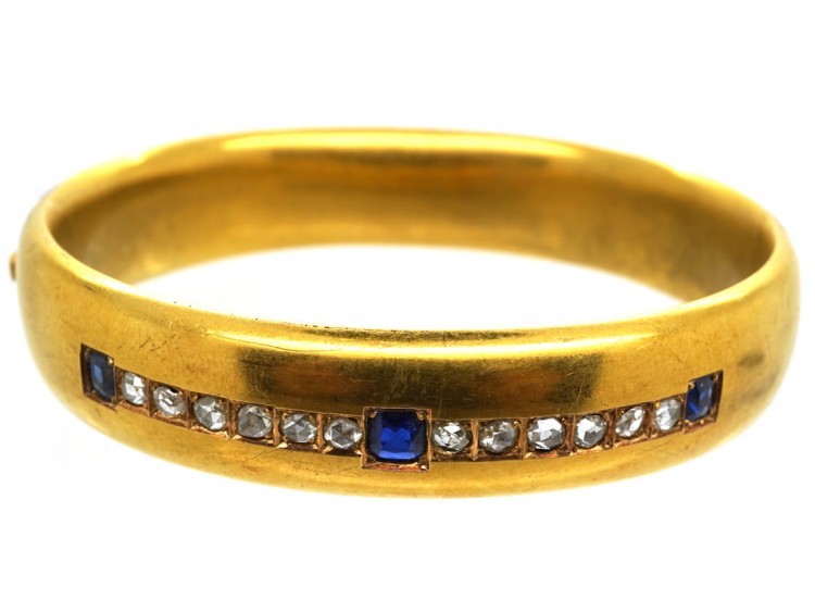 Edwardian 18ct Gold Wide Bangle Set With Sapphires & Diamonds