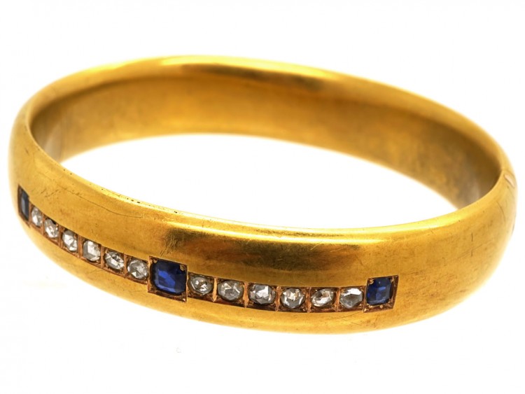 Edwardian 18ct Gold Wide Bangle Set With Sapphires & Diamonds