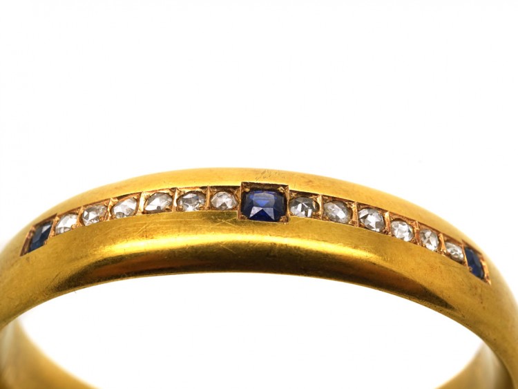 Edwardian 18ct Gold Wide Bangle Set With Sapphires & Diamonds