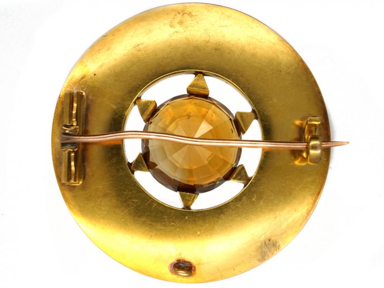Victorian Scottish 18ct Gold Target Brooch Set With a Citrine