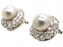 18ct White Gold Diamond & Pearl Cluster Earrings