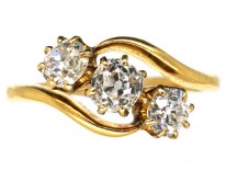 Edwardian 18ct Gold Three Stone Diamond Crossover Ring