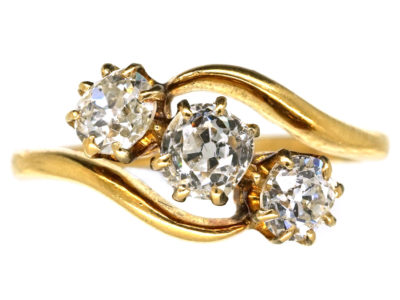 Edwardian 18ct Gold Three Stone Diamond Crossover Ring