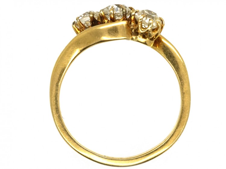 Edwardian 18ct Gold Three Stone Diamond Crossover Ring