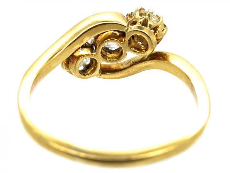 Edwardian 18ct Gold Three Stone Diamond Crossover Ring