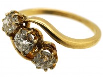 Edwardian 18ct Gold Three Stone Diamond Crossover Ring