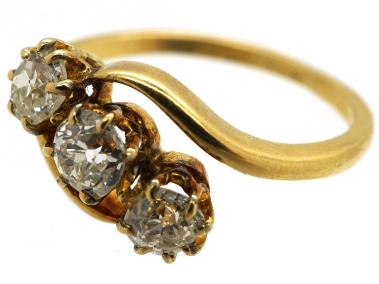 Edwardian 18ct Gold Three Stone Diamond Crossover Ring