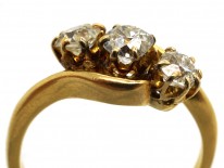 Edwardian 18ct Gold Three Stone Diamond Crossover Ring