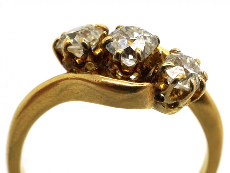 Edwardian 18ct Gold Three Stone Diamond Crossover Ring