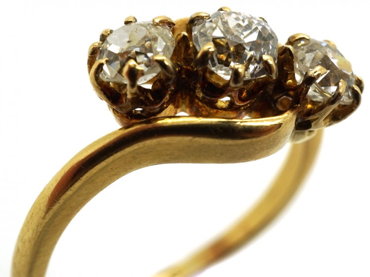 Edwardian 18ct Gold Three Stone Diamond Crossover Ring