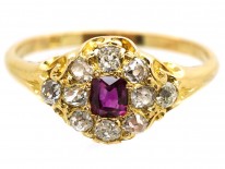 Victorian 18ct Gold, Ruby & Diamond Cluster Ring