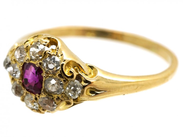 Victorian 18ct Gold, Ruby & Diamond Cluster Ring