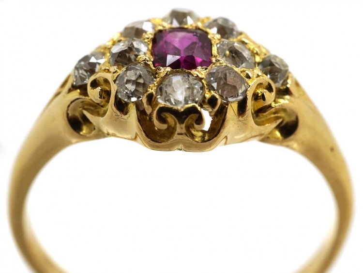 Victorian 18ct Gold, Ruby & Diamond Cluster Ring