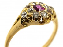 Victorian 18ct Gold, Ruby & Diamond Cluster Ring