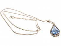 Art Deco Silver & Blue Paste Pendant On Chain