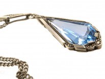 Art Deco Silver & Blue Paste Pendant On Chain